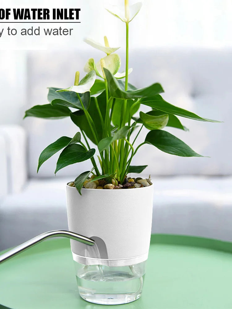 2 Layer Self Watering Plant Flower Pot Home Garden Decor Self Watering Pot Round Flowerpot for Indoor Outdoor Plants and Flowers