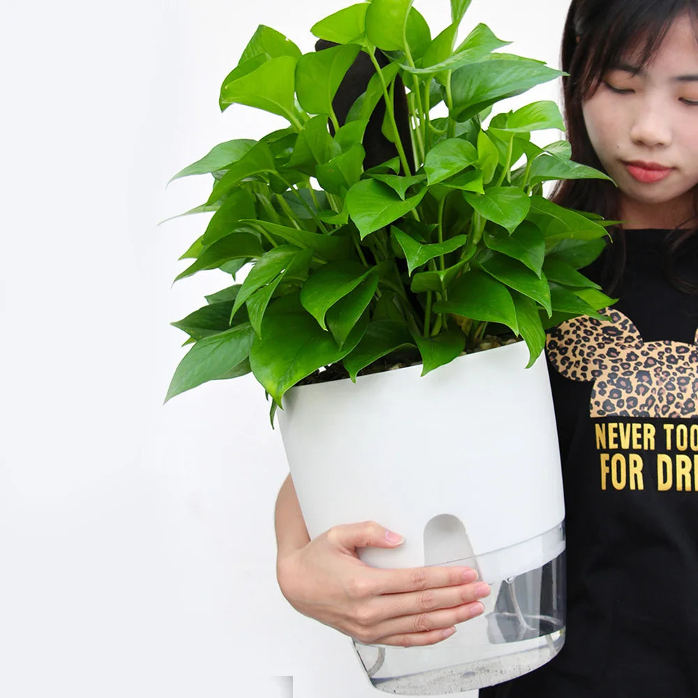 2 Layer Self Watering Plant Flower Pot Home Garden Decor Self Watering Pot Round Flowerpot for Indoor Outdoor Plants and Flowers