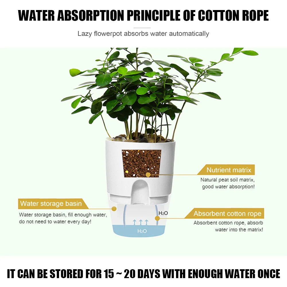 2 Layer Self Watering Plant Flower Pot Home Garden Decor Self Watering Pot Round Flowerpot for Indoor Outdoor Plants and Flowers