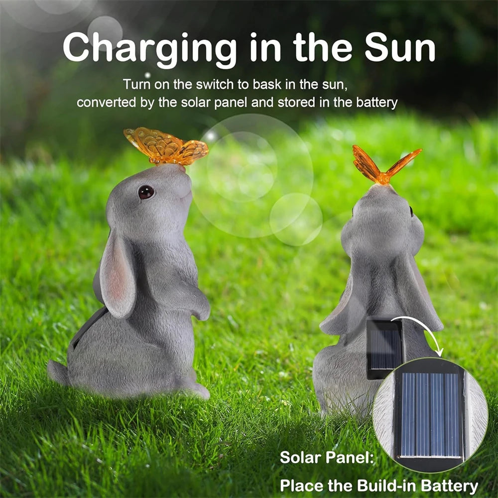 Cute Rabbit Figurine with Butterfly-Solar Powered Garden Decoration