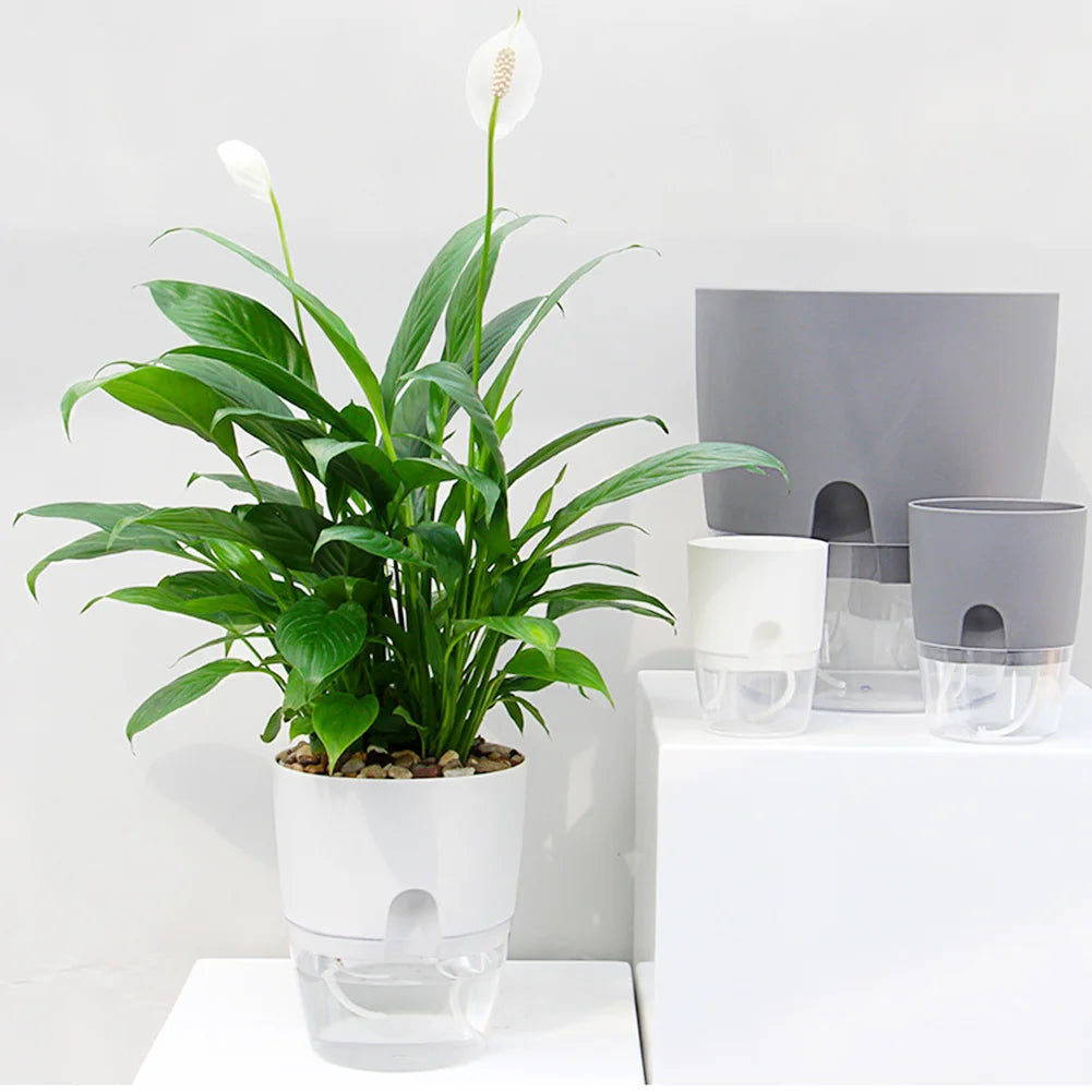 2 Layer Self Watering Plant Flower Pot Home Garden Decor Self Watering Pot Round Flowerpot for Indoor Outdoor Plants and Flowers