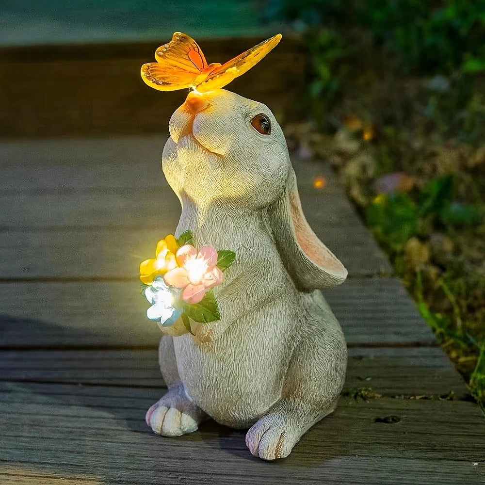 Cute Rabbit Figurine with Butterfly-Solar Powered Garden Decoration