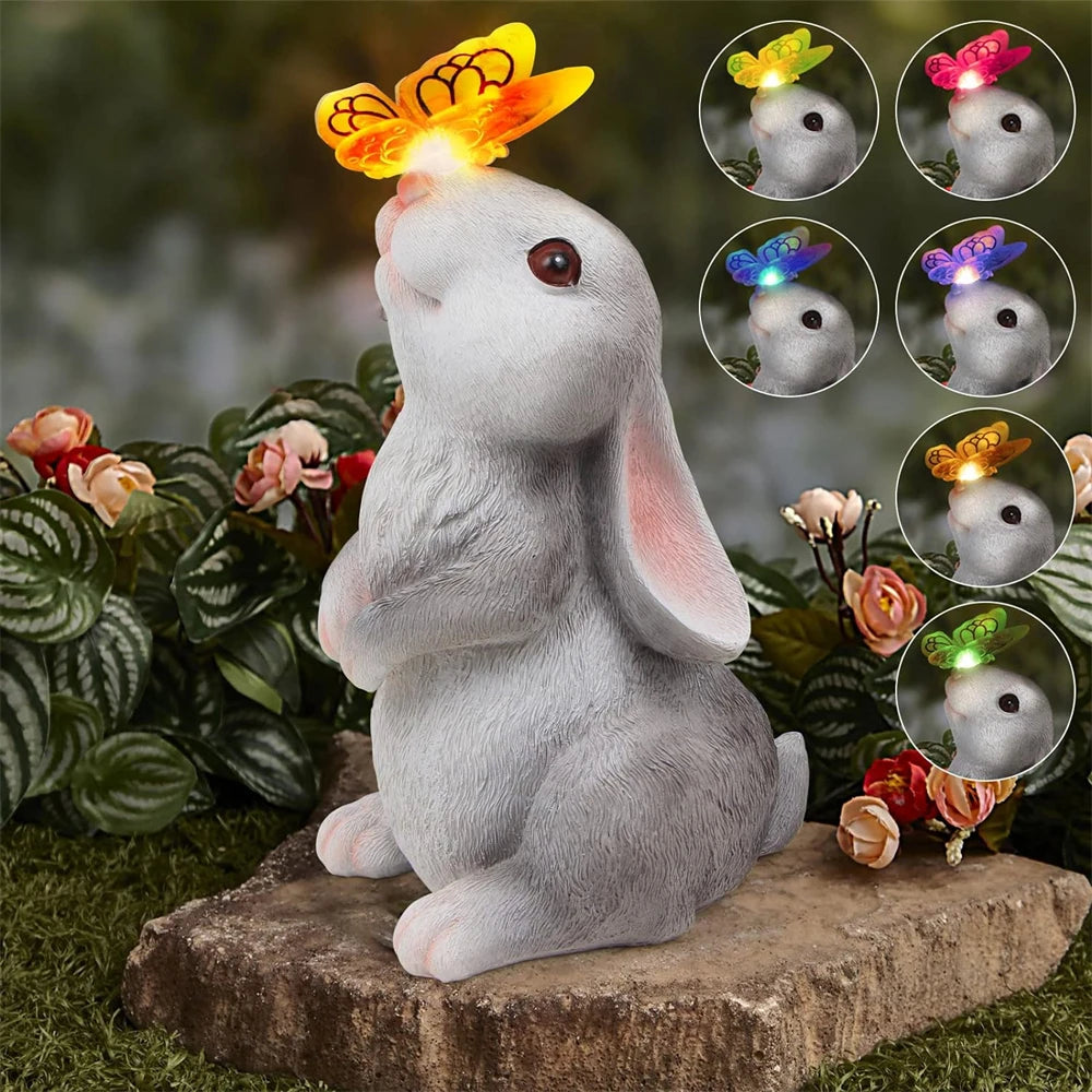 Cute Rabbit Figurine with Butterfly-Solar Powered Garden Decoration