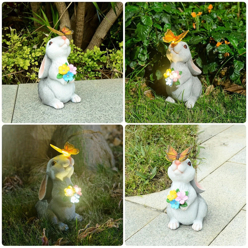 Cute Rabbit Figurine with Butterfly-Solar Powered Garden Decoration