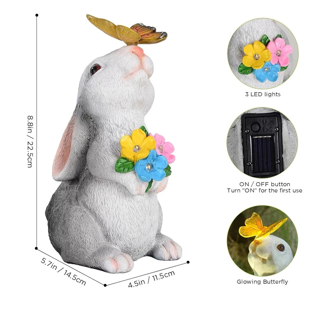 Cute Rabbit Figurine with Butterfly-Solar Powered Garden Decoration