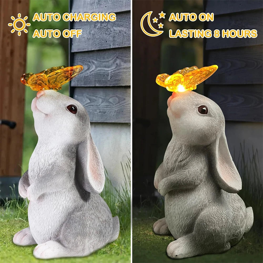 Cute Rabbit Figurine with Butterfly-Solar Powered Garden Decoration